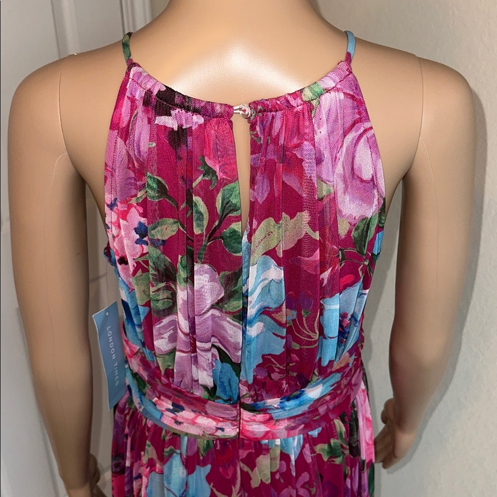 NWT London Times Floral Halter Maxi Dress in Magenta and Blue Size 6 - Picture 5 of 15